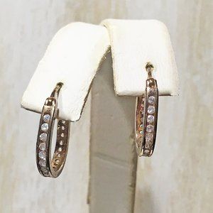 AUTHENTIC BLOOM NYC OVAL ROSE GOLD OVER STERLING SILVER CZ HOOP EARRINGS 3/4"